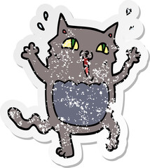 distressed sticker of a cartoon crazy excited cat