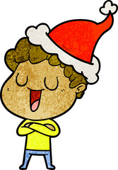laughing textured cartoon of a man wearing santa hat