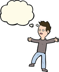 cartoon startled boy with thought bubble