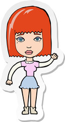 sticker of a cartoon waving woman