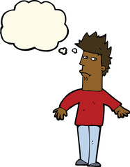 cartoon worried man with thought bubble