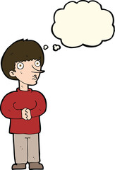 cartoon nervous man with thought bubble