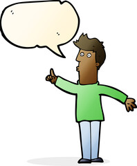 cartoon man advising caution with speech bubble