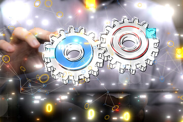 Obraz premium Digital cyberspace with particles and Digital data network connections concept. - connection