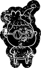 cartoon distressed icon of a annoyed woman wearing santa hat