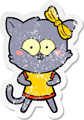 distressed sticker of a cartoon cat