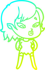 cold gradient line drawing cute cartoon vampire girl