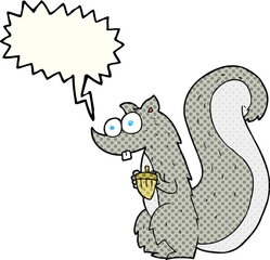 comic book speech bubble cartoon squirrel with nut