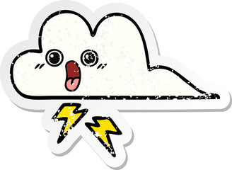 distressed sticker of a cute cartoon storm cloud