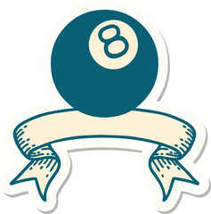 tattoo sticker with banner of a 8 ball