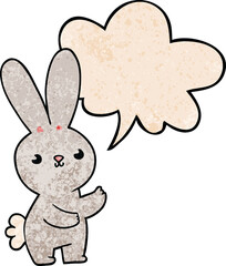 cute cartoon rabbit and speech bubble in retro texture style