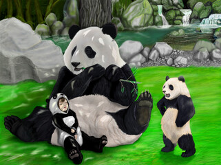 giant panda eating bamboo © Silver