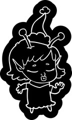 cute alien girl cartoon icon of a wearing santa hat