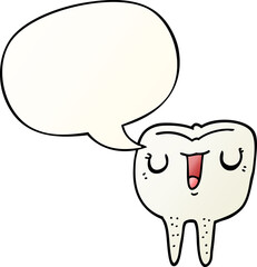 cartoon happy tooth and speech bubble in smooth gradient style