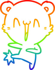 rainbow gradient line drawing happy bear kicking cartoon