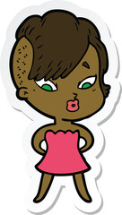 sticker of a cartoon surprised girl