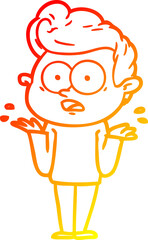 warm gradient line drawing cartoon staring man