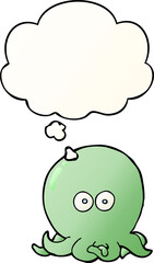 cartoon octopus and thought bubble in smooth gradient style