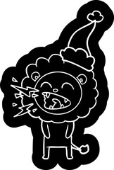 cartoon icon of a roaring lion wearing santa hat