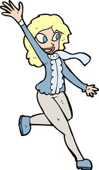 cartoon woman waving dressed for winter