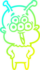 cold gradient line drawing happy cartoon alien