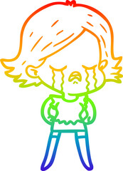 Fototapeta premium rainbow gradient line drawing cartoon girl crying