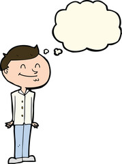 cartoon smiling man with thought bubble