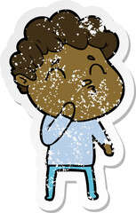distressed sticker of a cartoon man pouting