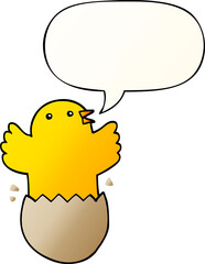 cartoon hatching bird and speech bubble in smooth gradient style