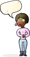 cartoon woman with snake tongue with speech bubble
