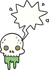 cartoon spooky halloween skull and speech bubble