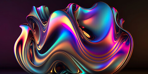 Fototapeta na wymiar Fluid holographic iridescent shapes, abstract colorful bright liquid amorphous rainbow