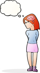cartoon brainy woman with thought bubble