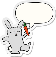 cartoon rabbit and carrot and speech bubble sticker