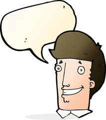 cartoon happy man with speech bubble