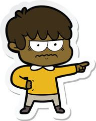 sticker of a annoyed cartoon boy