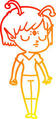 warm gradient line drawing cartoon alien girl