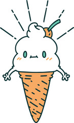 traditional tattoo style ice cream character