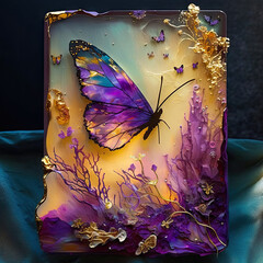 Purple Butterfly Amethyst Gold Style Art - Butterfly Amethyst Backgrounds Series - Purple Butterfly Golden wallpaper texture created with Generative AI technology