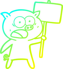 cold gradient line drawing cartoon pig protesting