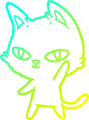 cold gradient line drawing cartoon cat waving