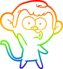 rainbow gradient line drawing cartoon hooting monkey