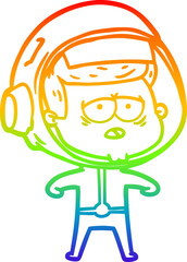 rainbow gradient line drawing cartoon tired astronaut