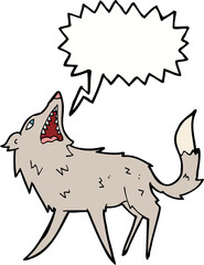 cartoon snapping wolf with speech bubble