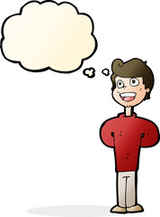 cartoon happy man with thought bubble