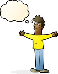 cartoon happy man with thought bubble