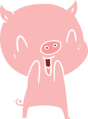happy flat color style cartoon pig
