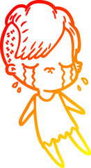 warm gradient line drawing cartoon crying girl