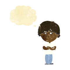cartoon suspicious man with thought bubble
