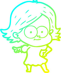 cold gradient line drawing happy cartoon girl